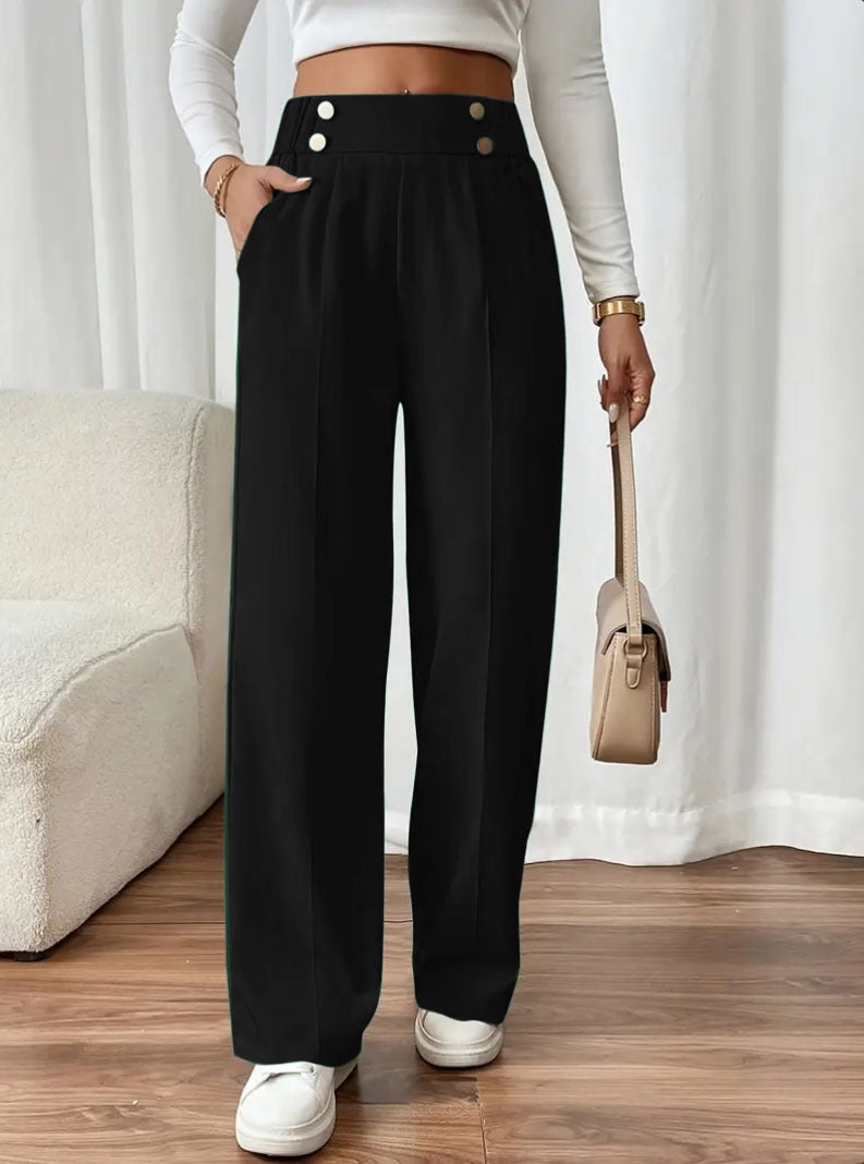 Pantalon Femme Ample Confortable Détail Boutons Élégant