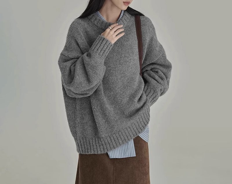 Pull-over oversize en laine à col rond avec poignets côtelés