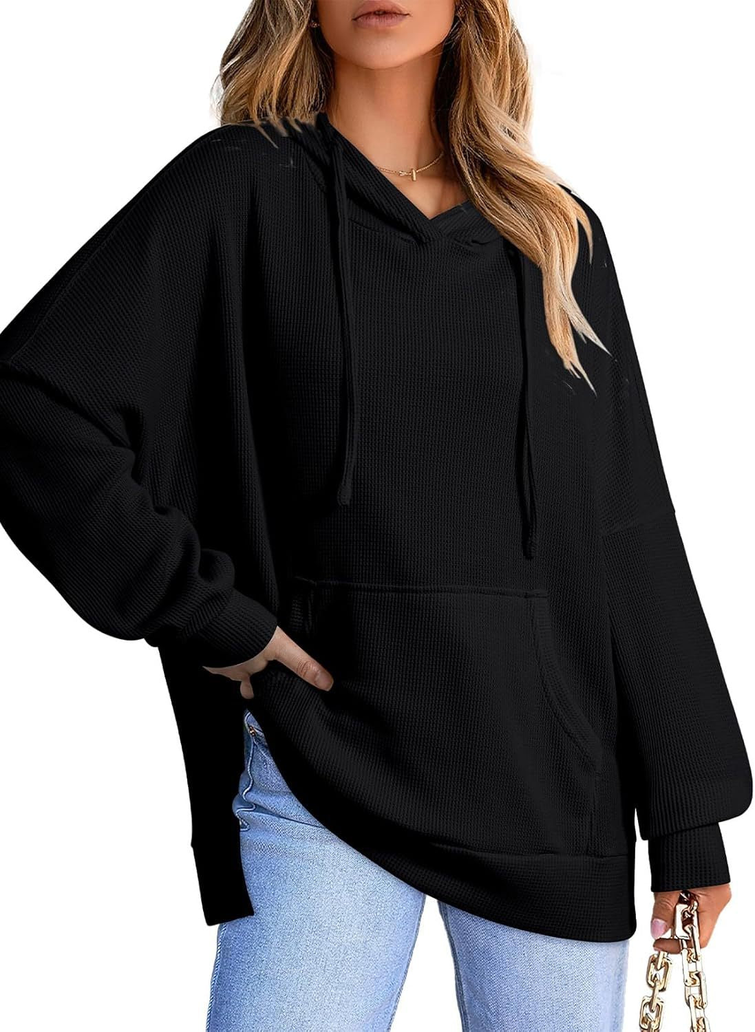 Pull-over oversize à capuche pour femme, coupe ample