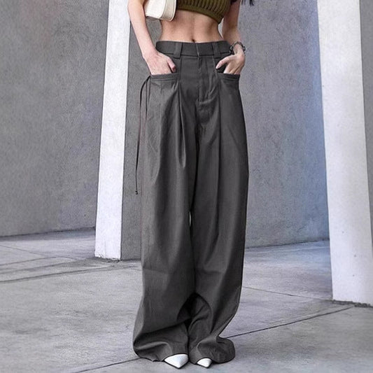 Damen Hose Weite Plissee Taschen Elegant - IdealeKleiden