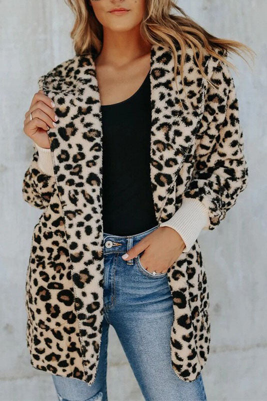 Stylischer Leopard Mantel Braun Teddylook - IdealeKleiden