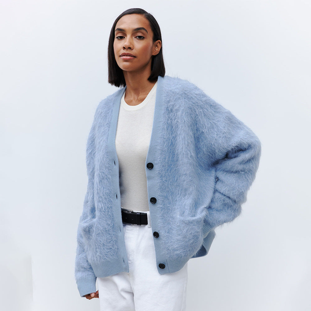 Cardigan femme doux mohair fermeture boutonnée élégant