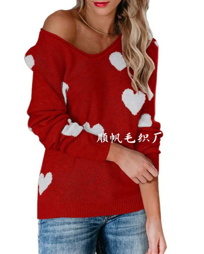 Pull de Noël femme motif cœur festif