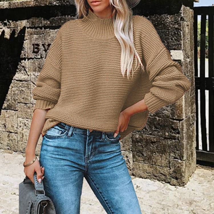 Pull-over femme doux en maille à col montant