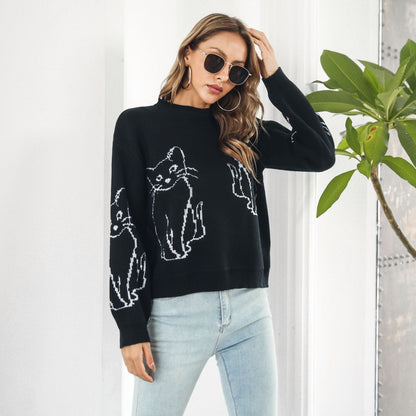 Pull pour femme Motif chat Décontracté et confortable