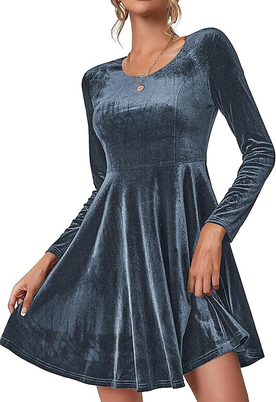 Robe de soirée en velours de luxe élégante à manches longues pour femme