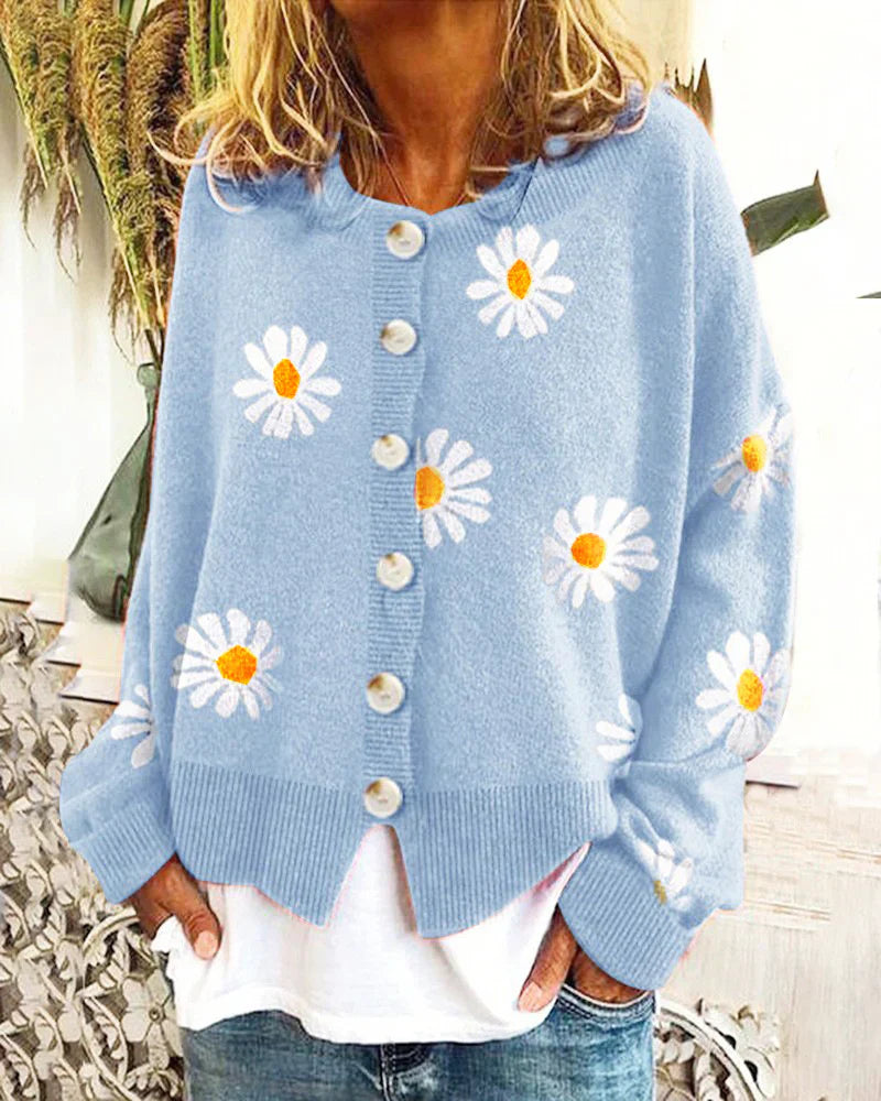 Cardigan Femme Manches Longues Motif Floral Élégance