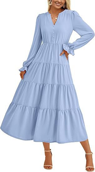 Robe longue élégante pour femme à manches volumineuses