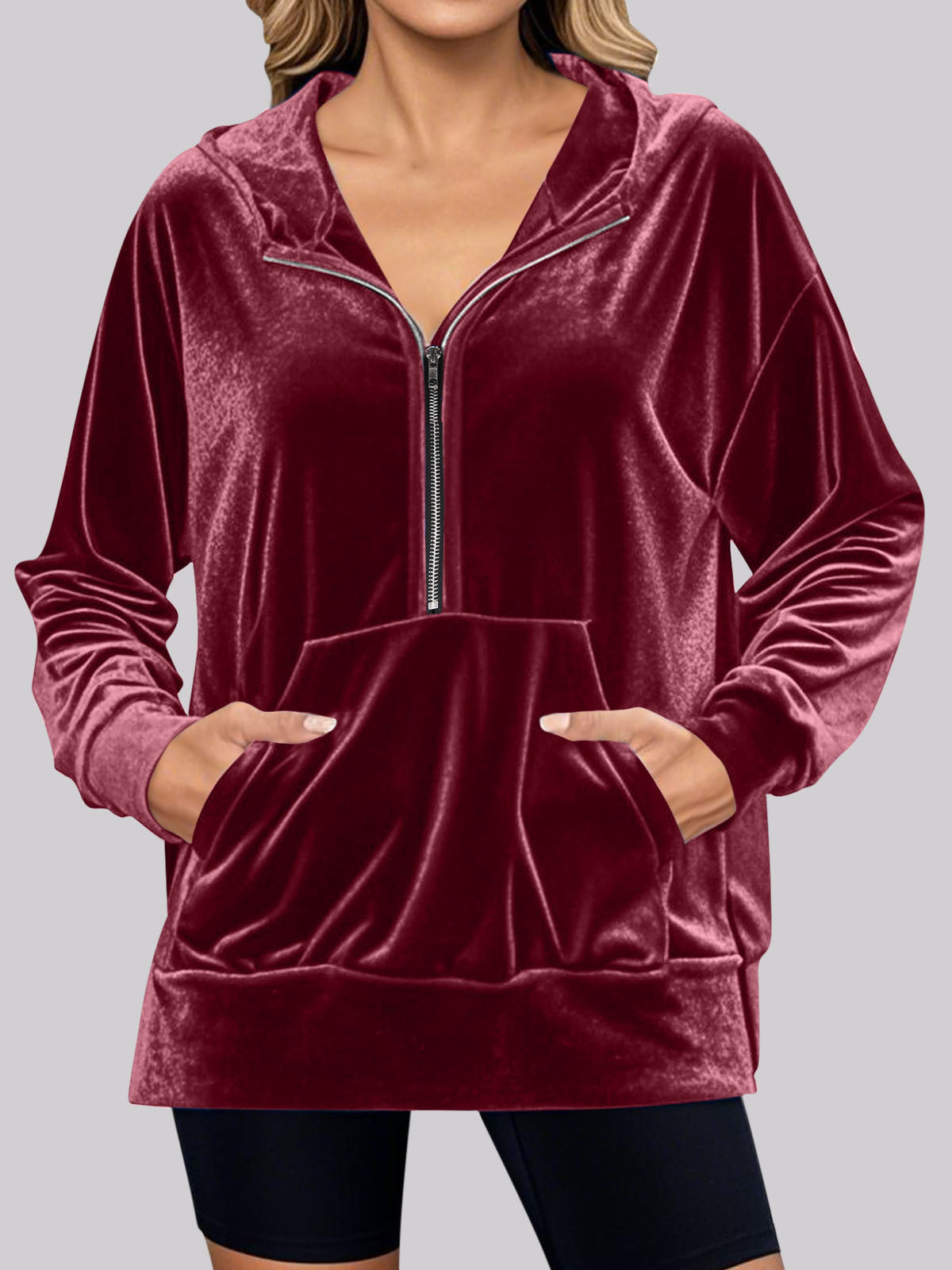 Damen Fleece Hoodie Kuschelig Mit Taschen - IdealeKleiden