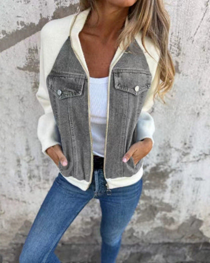Veste pour femme style denim, manches en polaire