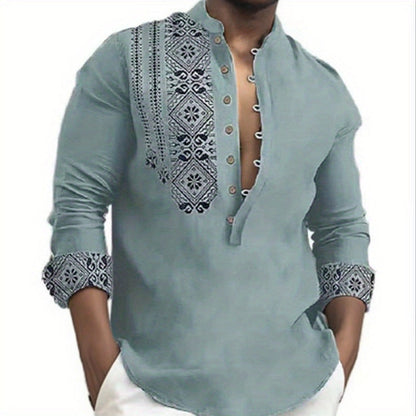 Chemise homme manches longues style ethnique moderne