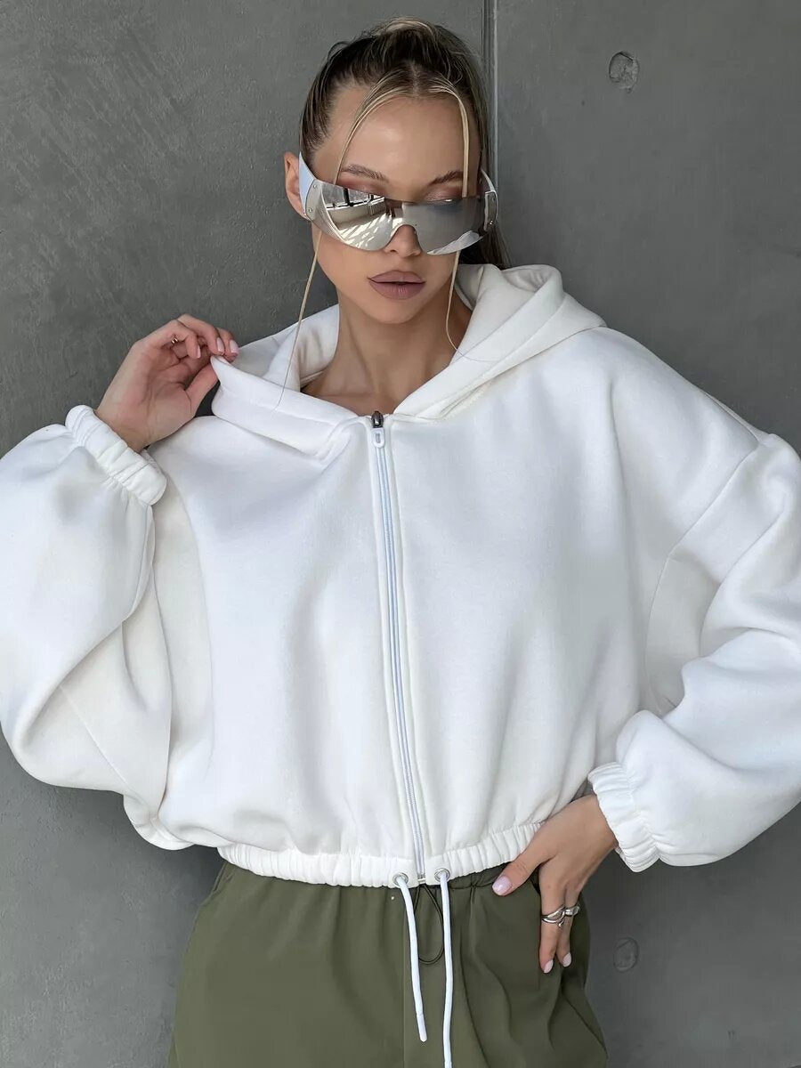 Pull over oversized à capuche et zippé pour femme
