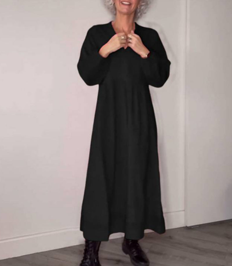 Robe longue élégante pour femme col en V manches longues