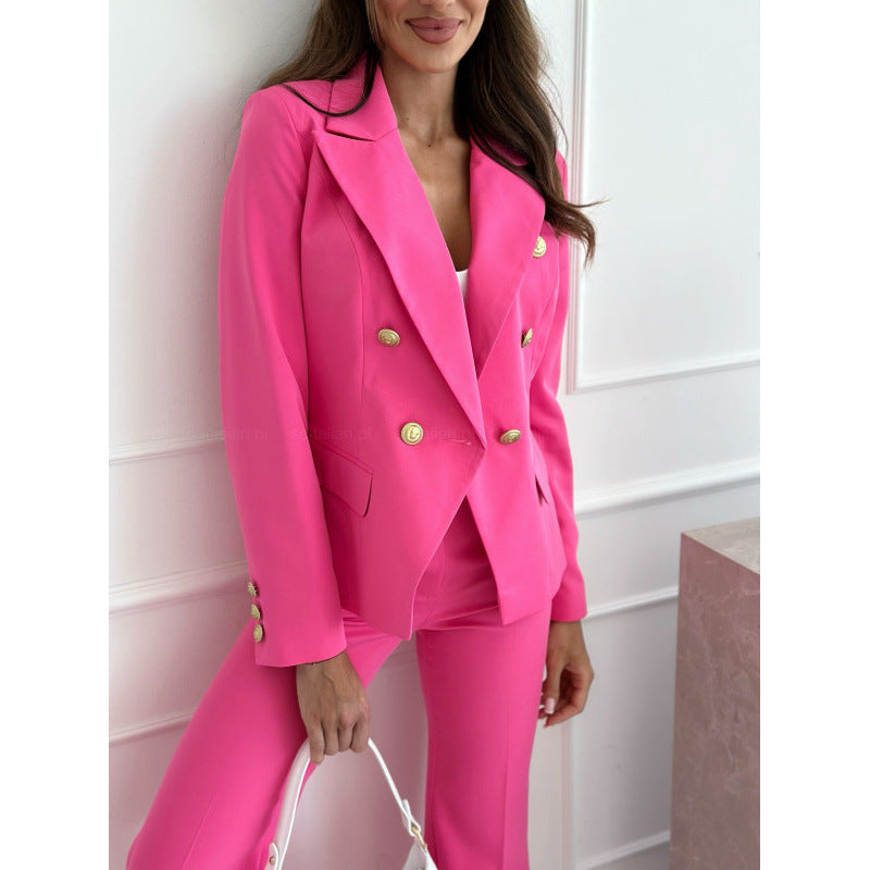 Tailleur pantalon femme élégant boutons dorés