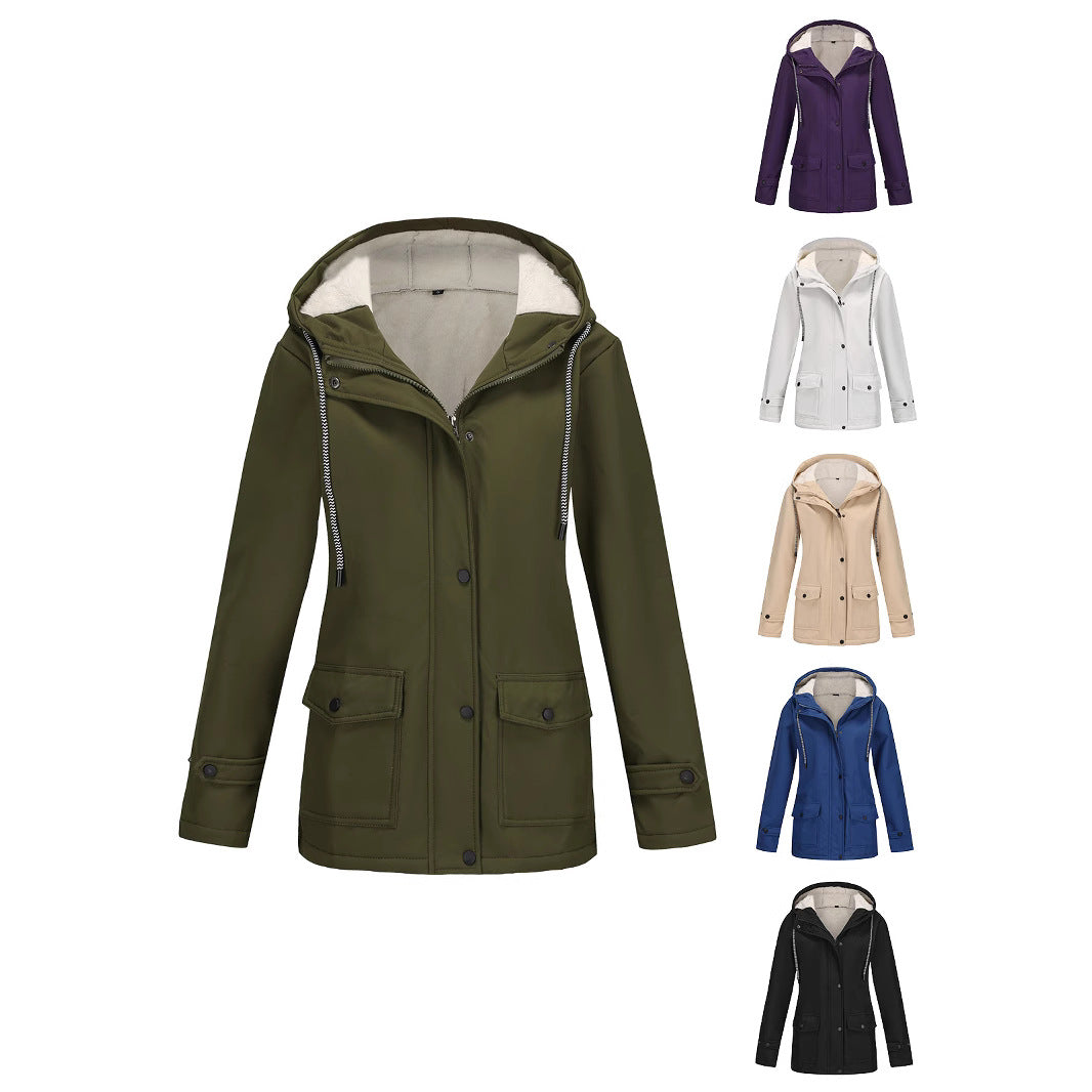 Damen Winterjacke Warm Fleece Kapuze Outdoor - IdealeKleiden