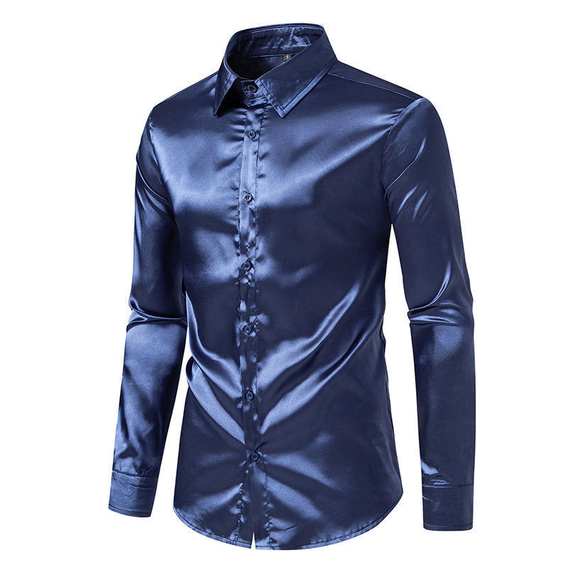 Chemise Homme Satin Brillante Élégante Boutons