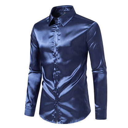 Chemise Homme Satin Brillante Élégante Boutons