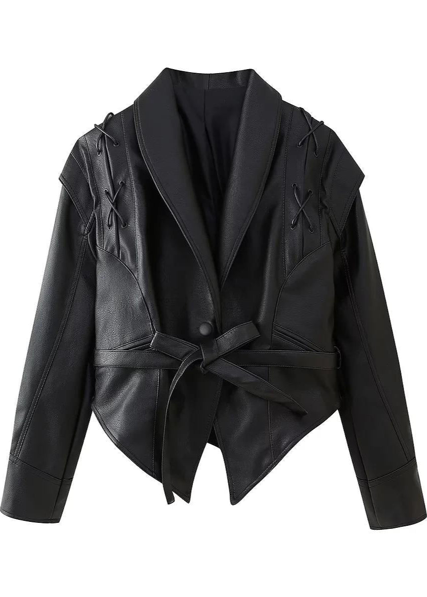 Blazer élégant femme, noir, effet cuir