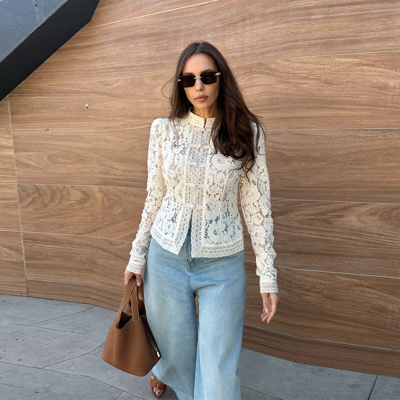Damen Bluse Spitze Elegant Frauen Oberteil - IdealeKleiden