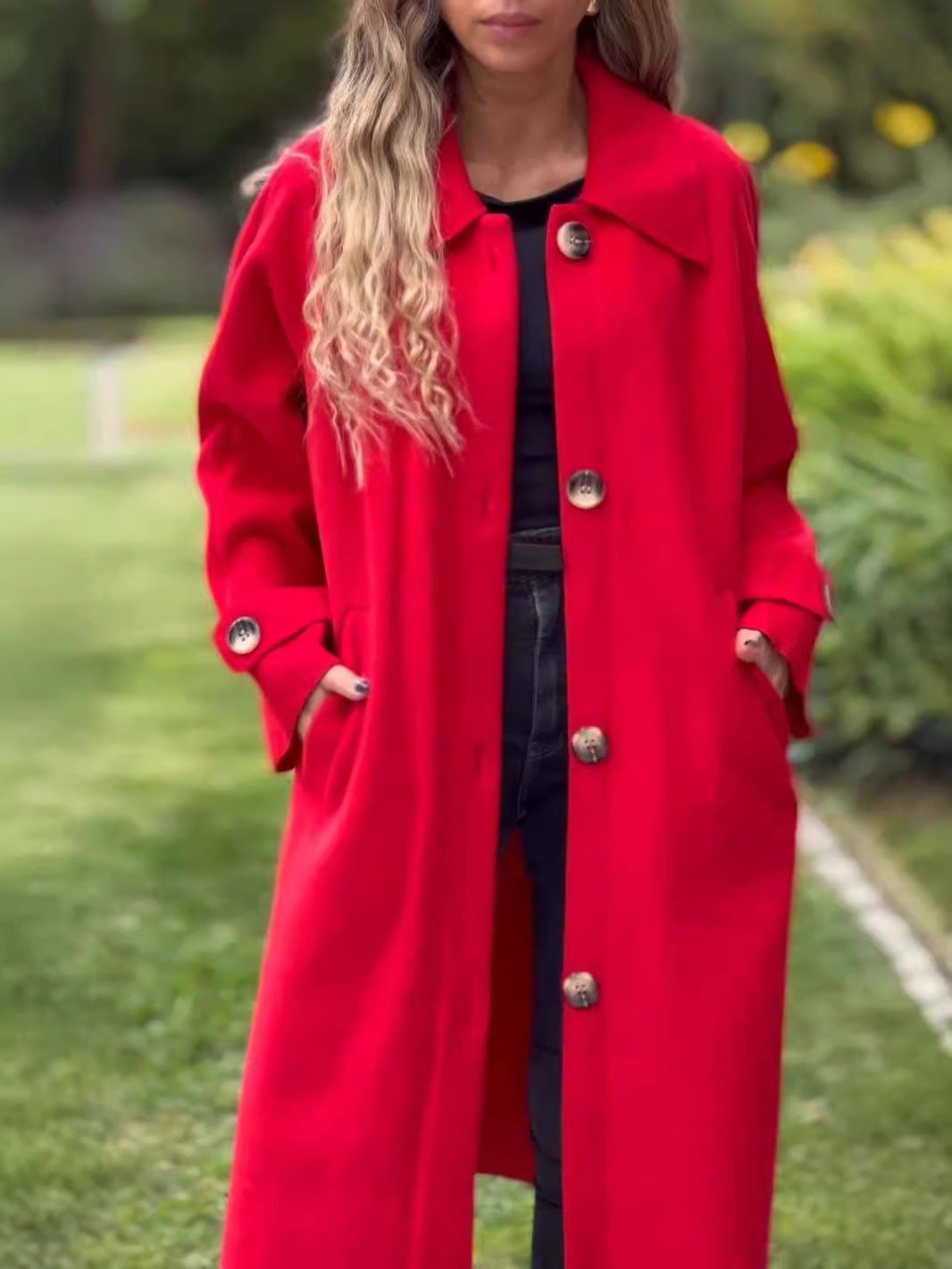 Manteau femme élégant Coupe longue Ample Fermeture boutonnée