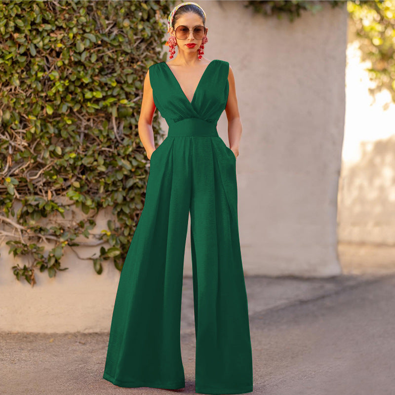 Combinaison élégante Femme Col V Large Jambe