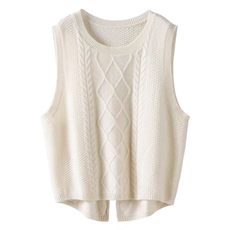 Gilet en maille sans manches pour femme Motif torsadé Style moderne