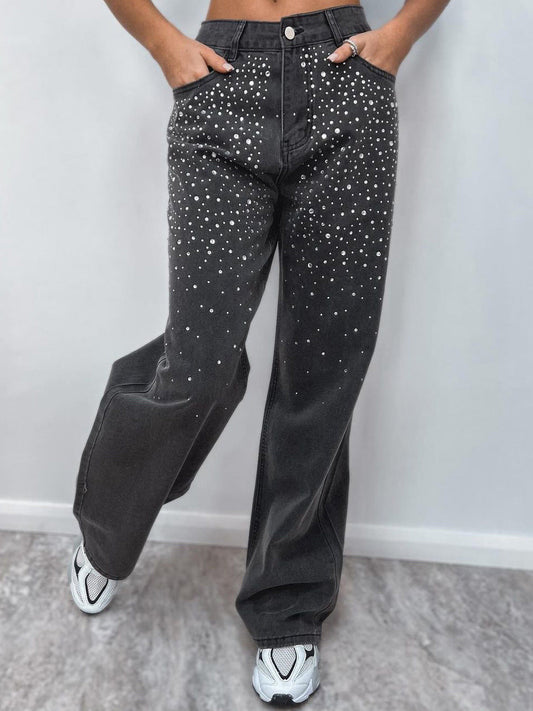 Damen Jeans Hose Glamour Strass Steine - IdealeKleiden