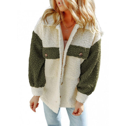 Veste Teddy douce pour femme, manches contrastantes, hiver