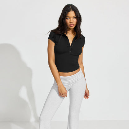Polo pour femme, court, moderne, à boutons