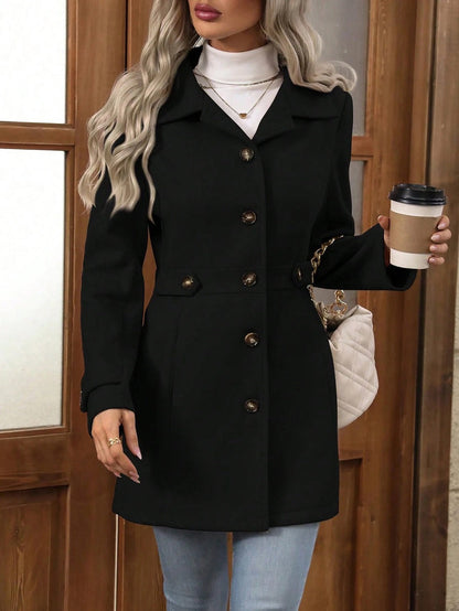 Manteau slim fit en laine avec col à revers pour femme