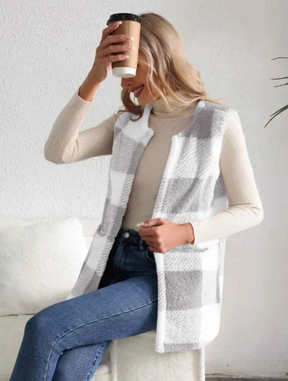 Gilet femme motif écossais confortable élégant