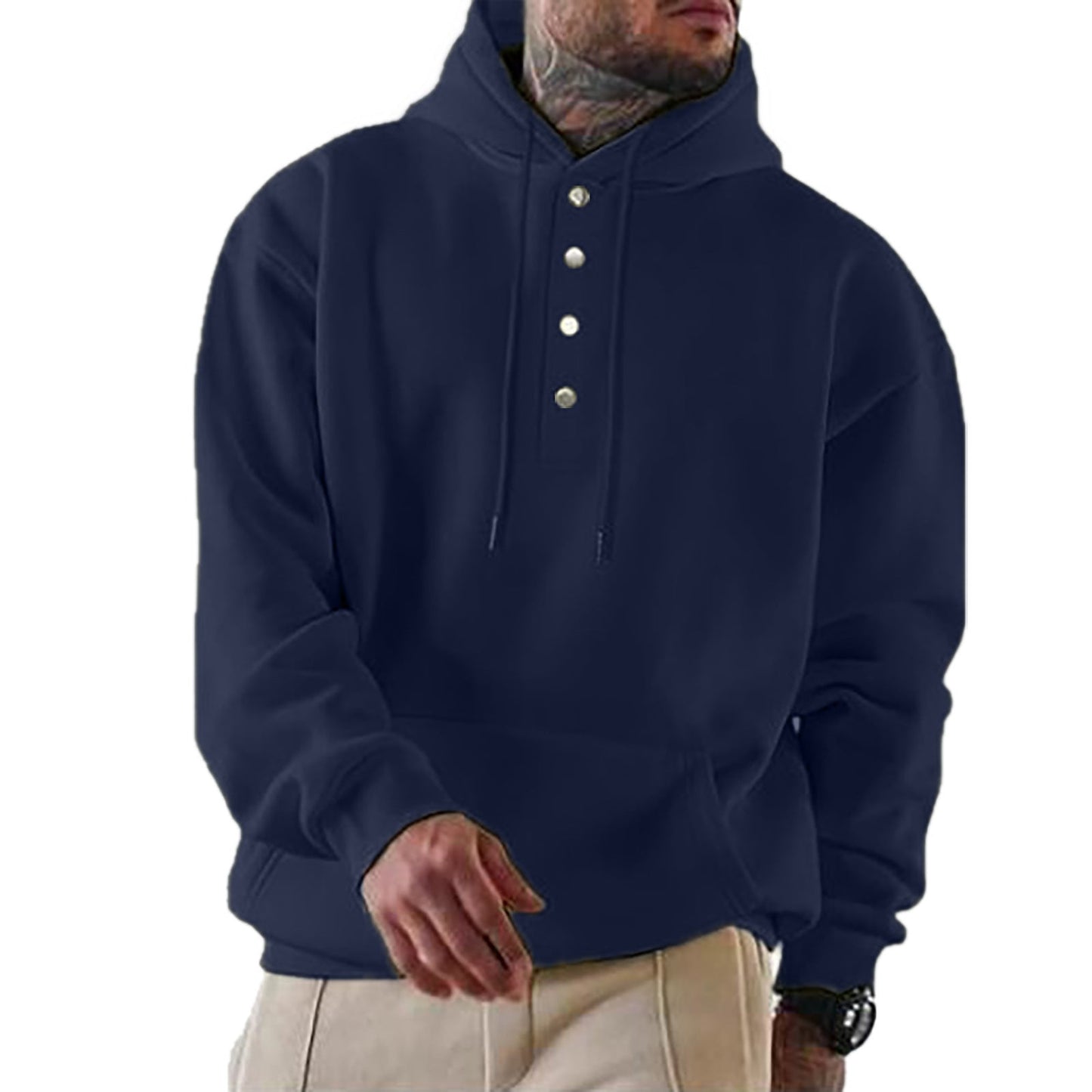 Sweat-shirt à capuche pour homme Tendance Boutonnage Pratique