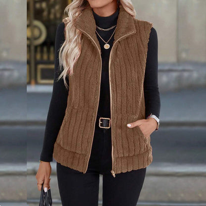 Gilet douillet à capuche pour femme, doux et confortable