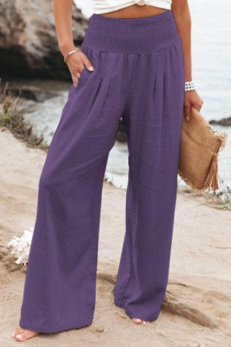 Pantalon ample en lin pour femme avec détail plissé