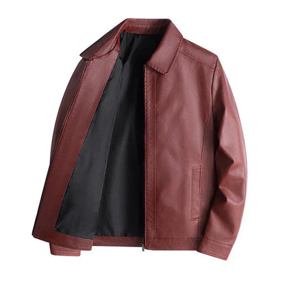 Blouson en cuir slim fit col montant moderne fermeture éclair