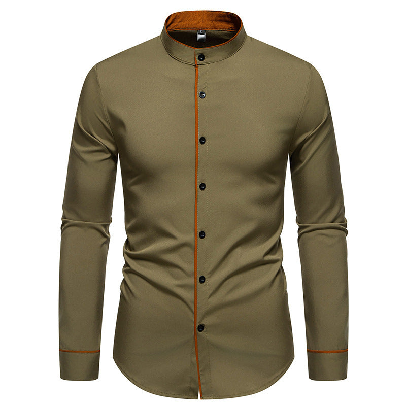 Chemise homme moderne col montant boutons contrastés