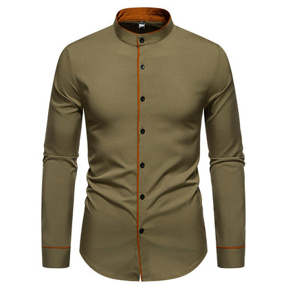 Chemise homme moderne col montant boutons contrastés