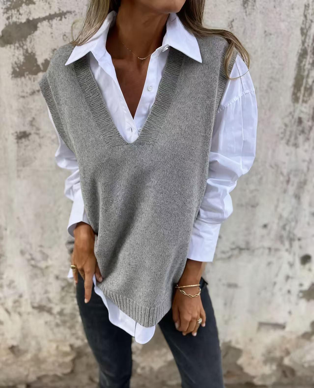 Pull pour femme décontracté col V style casual