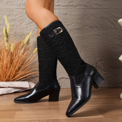 Damenschuhe Overknee Stiefel Elegant Strickmuster - IdealeKleiden