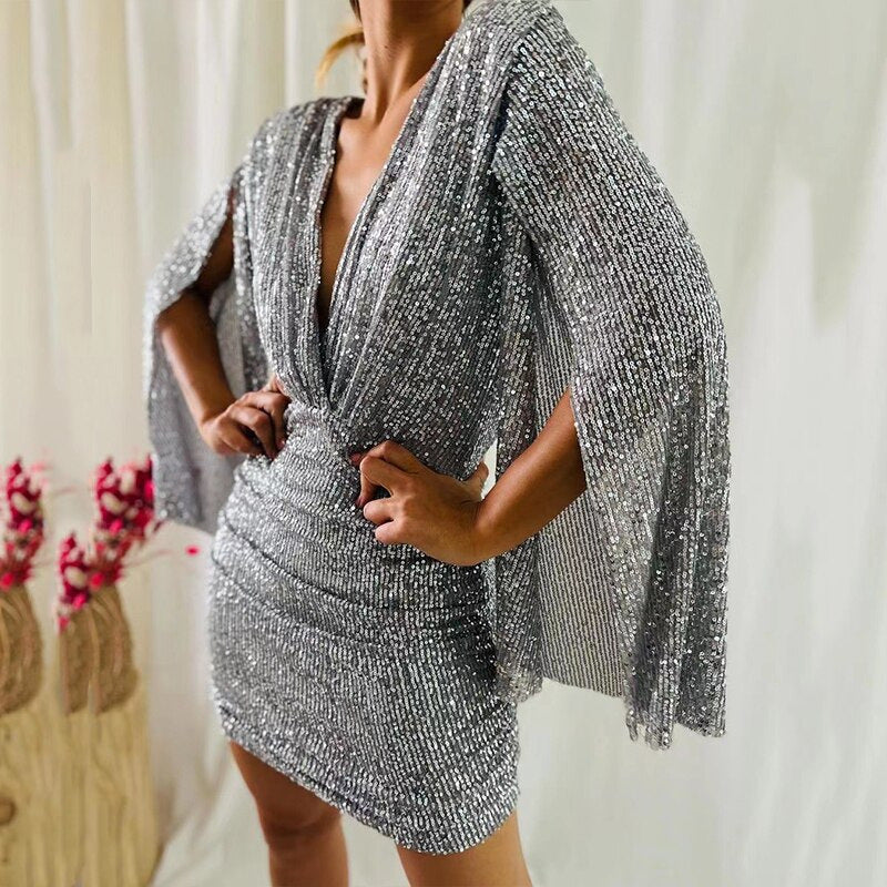 Robe de soirée scintillante élégante décolleté en V pour femme