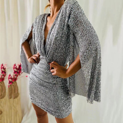 Robe de soirée scintillante élégante décolleté en V pour femme