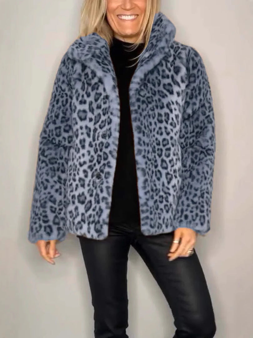 Manteau grande taille en fausse fourrure douce à imprimé léopard