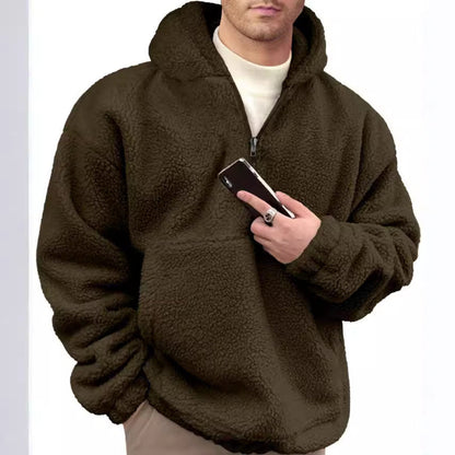 Pull polaire pour hommes, douillet, conception demi-zip