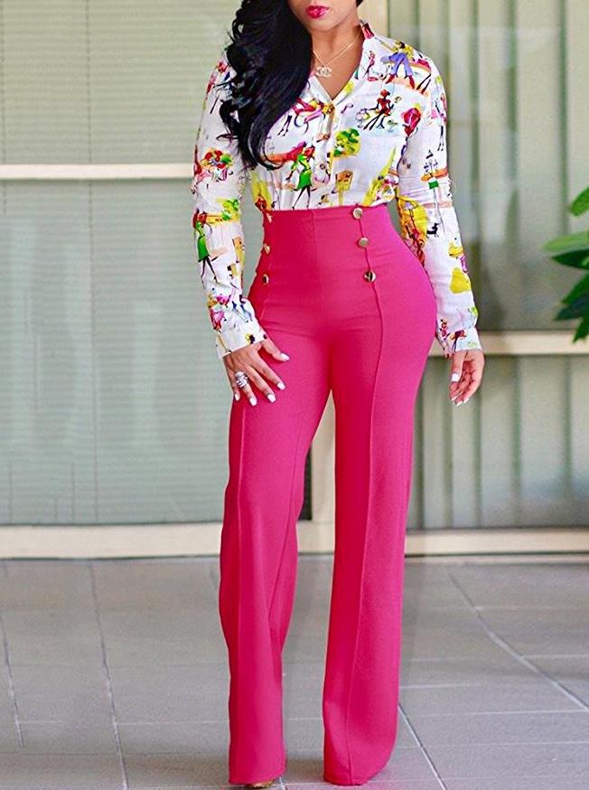 Pantalon Palazzo Élégant Femme Taille Haute