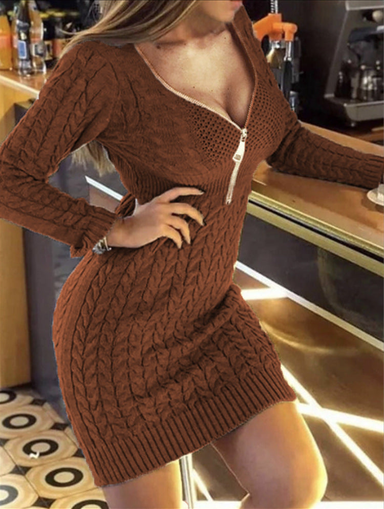 Robe pull en maille tressée élégante longue pour femme