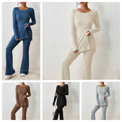 Damen Lounge-Set Fein Gerippt Langärmlig Bequem - IdealeKleiden