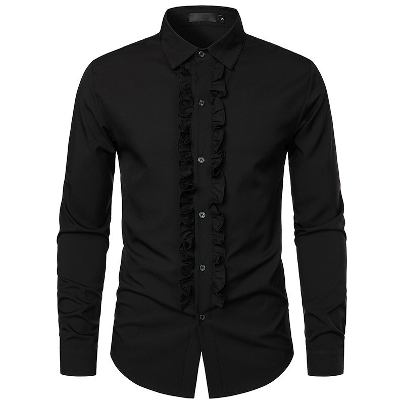 Chemise élégante à manches longues pour homme, à volants et boutons