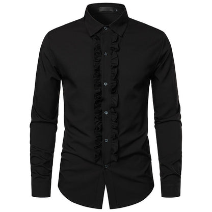 Chemise élégante à manches longues pour homme, à volants et boutons