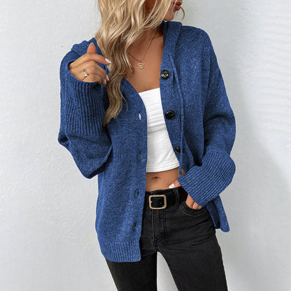 Cardigan femme capuche bouton style vintage