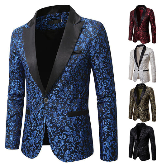Herren Samt Blazer Elegant Muster Schwarz - IdealeKleiden